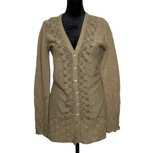 Anthropologie Rosie Neira Mohair Blend Crochet Pointelle Cardigan Sweater Size S